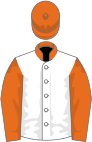 White, orange collar, sleeves and cap