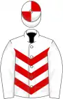 White, red chevrons on body, quartered cap