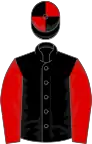 Black, red sleeves, quartered cap