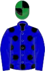 Blue, black spots on body, green and black quartered cap