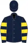 Dark blue, yellow hooped sleeves