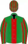 Green, red stripe, striped sleeves and cap