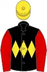 Black, yellow triple diamond, red sleeves, yellow cap