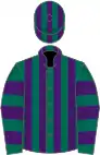 Dark green and purple stripes, hooped sleeves, striped cap