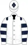White, dark blue epaulets and hooped sleeves, diamond on cap