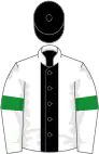 White, black hoop, green armlets, black cap
