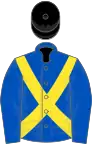 Royal blue, yellow cross belts, black cap