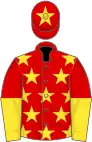 Red, yellow stars, halved sleeves and star on cap