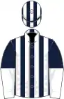 Dark blue and white stripes, halved sleeves