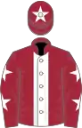 Maroon, white panel and stars on sleeves, maroon cap, white star