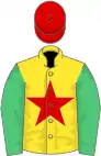Yellow, red star, emerald green sleeves, red cap