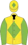 Yellow, light green diamond, sleeves and diamond on cap