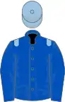 Royal blue, light blue epaulets and cap