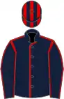 Dark blue, red seams, striped cap