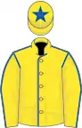 Yellow, royal blue seams, yellow cap, royal blue star