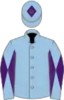 Light blue, light blue and purple diabolo on sleeves, light blue cap, purple diamond