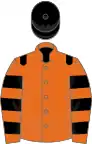 Orange, black epaulets, hooped sleeves, black cap