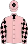 Pink, black diamonds on sleeves, diamond on cap