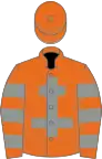 Orange, grey cross of lorraine, hooped sleeves, orange cap