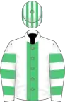 White, emerald green stripe, hooped sleeves, striped cap