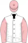 White, pink sleeves and cap