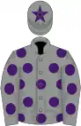 Grey, purple spots, star on cap