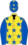 YELLOW, royal blue stars, royal blue sleeves, royal blue cap, yellow stars
