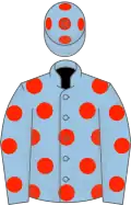 Light blue, scarlet spots