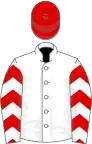 White, red chevrons on sleeves, red cap