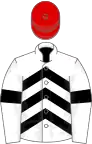 White, black chevrons and armlets, red cap