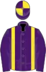 PURPLE, yellow braces, quartered cap