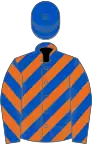 Royal blue and orange diagonal stripes, royal blue cap