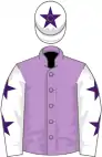 Mauve, white sleeves, purple stars, white cap, purple star