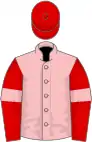 Pink, red sleeves, pink armlets, red cap