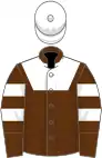 Brown, white yolk, brown sleeves, two white hoops, white cap