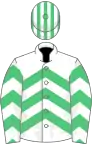 White and emerald green chevrons, striped cap