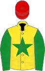 Yellow, green star and sleeves, red cap