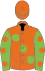 Orange, large Light Green spots, Light Green sleeves, Orange spots