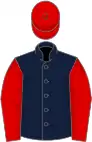 Dark blue, red sleeves and cap