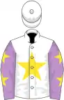 white, yellow star, grey sleeves, white cap, yellow star