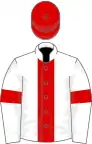 White, red stripe, armlets and cap