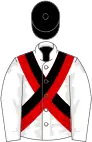 White, Red and Black cross belts, White sleeves, Black cap