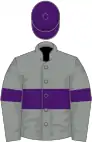 Grey, purple hoop, grey sleeves, purple armlets, purple cap
