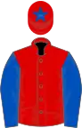 Red, royal blue sleeves, red cap, royal blue star