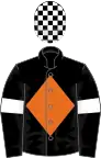 Black, Orange diamond, Black sleeves, White armlets, check cap
