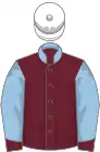 Maroon, light blue sleeves, white cap (unverified)