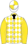 WHITE and YELLOW DIAMONDS, yellow sleeves, quartered cap