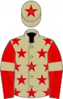 Beige, red stars, red sleeves, beige armlets, beige cap, red star