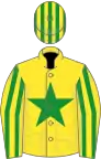 Yellow, green star, striped sleeves, striped cap