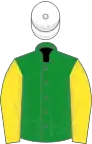 Green, yellow sleeves, white cap